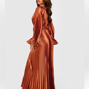 pleated satin oversized sleeve midi dress